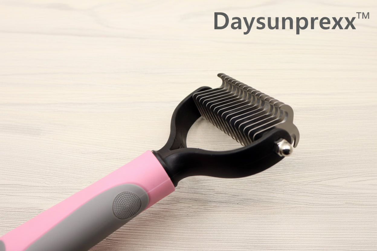 Daysunprexx™ Double-Sided Dog & Cat Dematting Comb – Stainless Steel De-Shedding Grooming Tool (Blue/Pink)