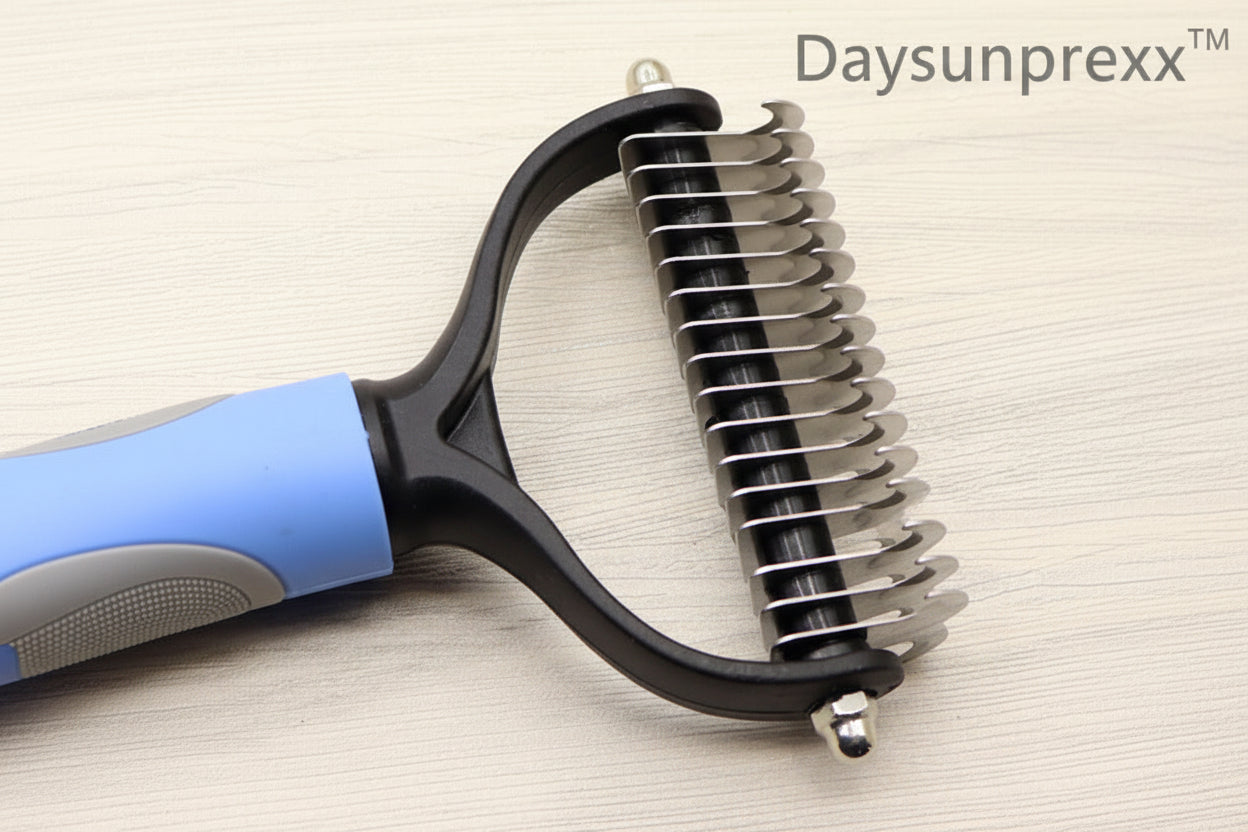 Daysunprexx™ Double-Sided Dog & Cat Dematting Comb – Stainless Steel De-Shedding Grooming Tool (Blue/Pink)