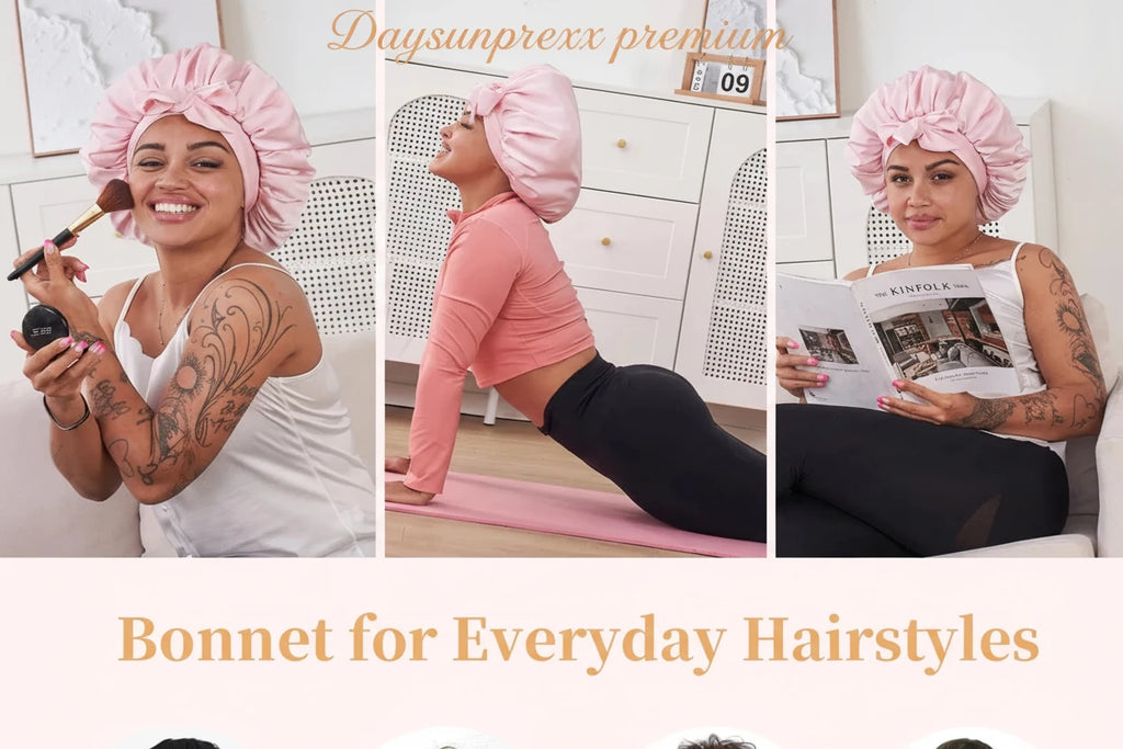 Daysunprexx Silk Satin Hair Bonnet for Sleeping – Curly, Wavy, Natural Hair Protection, Anti Breakage & Anti Frizz Night Cap for Women Men – Pink