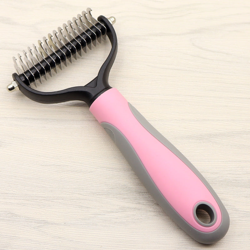 Daysunprexx™ Double-Sided Dog & Cat Dematting Comb – Stainless Steel De-Shedding Grooming Tool (Blue/Pink)