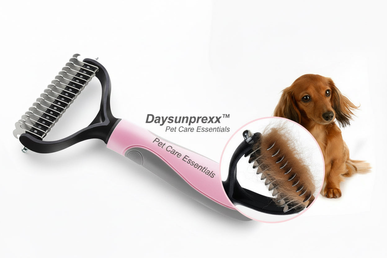 Daysunprexx™ Double-Sided Dog & Cat Dematting Comb – Stainless Steel De-Shedding Grooming Tool (Blue/Pink)