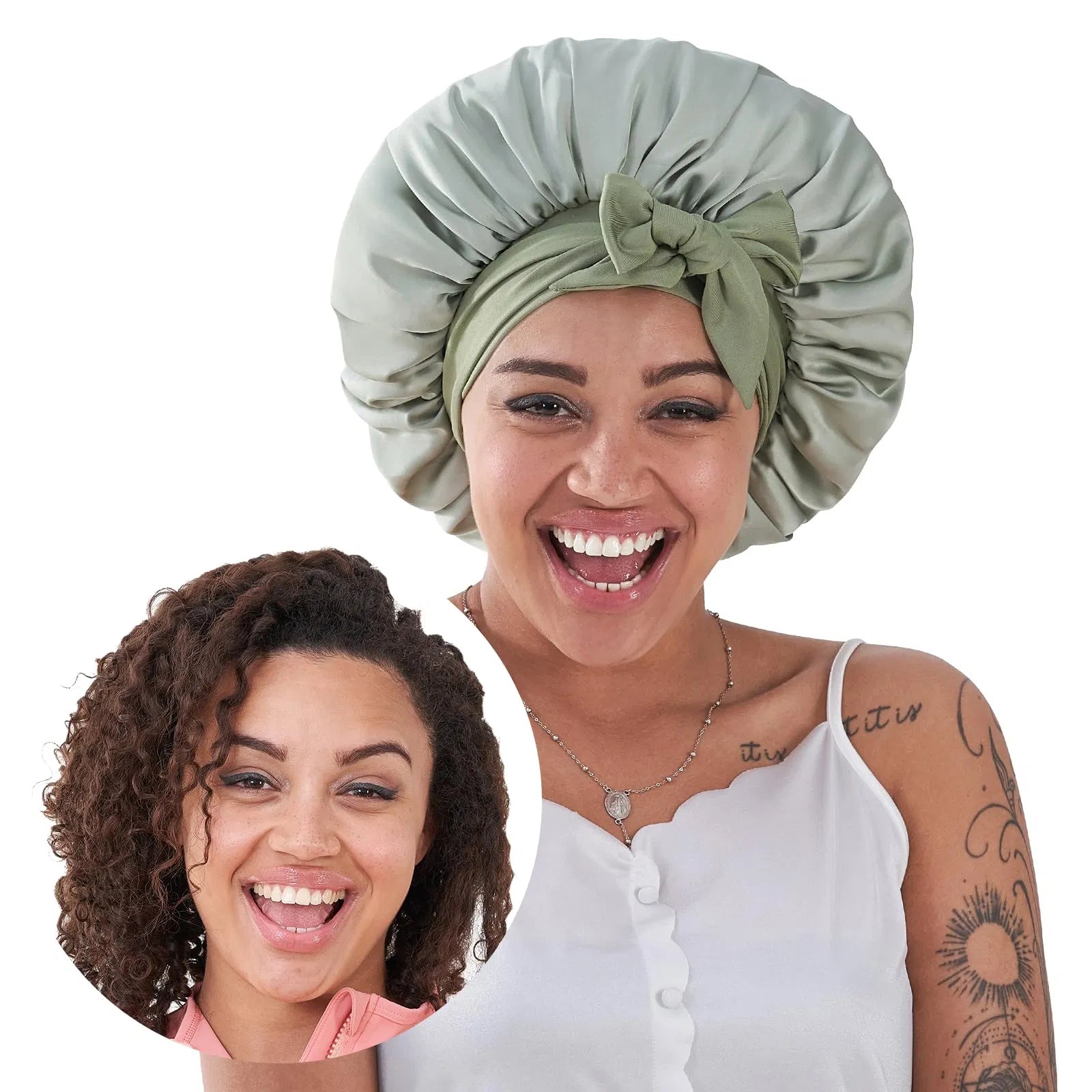Daysunprexx Premium Silk Satin Sleep Bonnet – Hair Cap for Curly & Natural Hair, Anti-Frizz, Stay-On Night Bonnet for Women & Men – Green