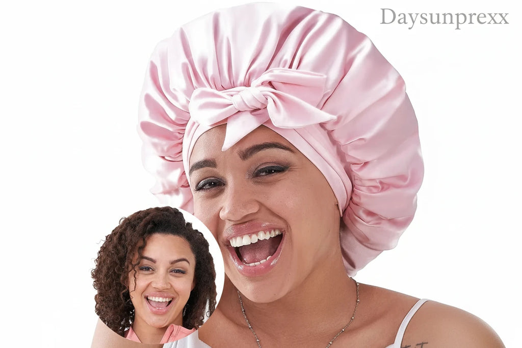 Daysunprexx Silk Satin Hair Bonnet for Sleeping – Curly, Wavy, Natural Hair Protection, Anti Breakage & Anti Frizz Night Cap for Women Men – Pink