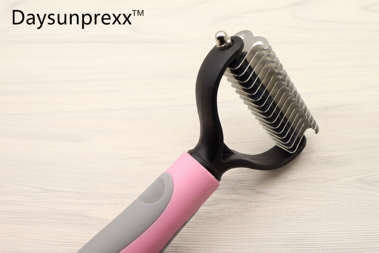 Daysunprexx™ Double-Sided Dog & Cat Dematting Comb – Stainless Steel De-Shedding Grooming Tool (Blue/Pink)