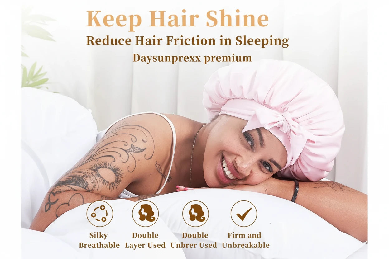 Daysunprexx Silk Satin Hair Bonnet for Sleeping – Curly, Wavy, Natural Hair Protection, Anti Breakage & Anti Frizz Night Cap for Women Men – Pink
