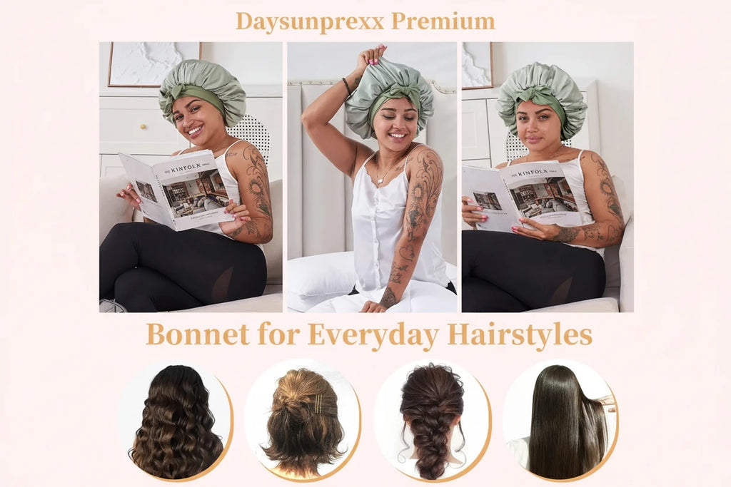 Daysunprexx Premium Silk Satin Sleep Bonnet – Hair Cap for Curly & Natural Hair, Anti-Frizz, Stay-On Night Bonnet for Women & Men – Green